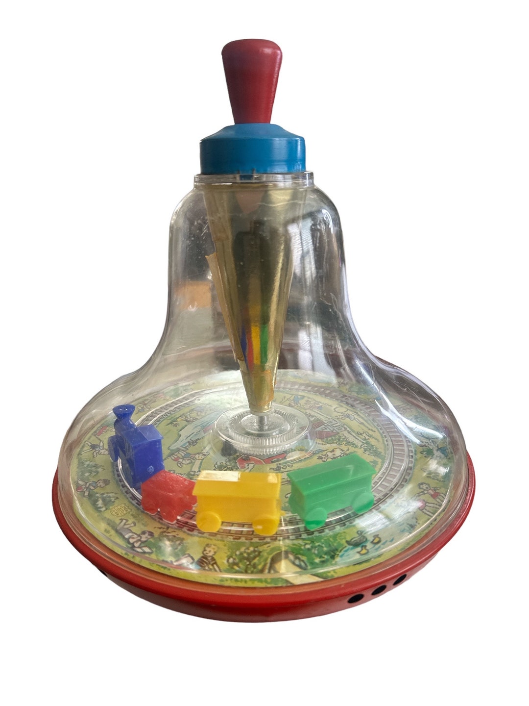 Vintage 40s J Chein Train Spinning Top Toy Game USA Made Litho Tin Etsy