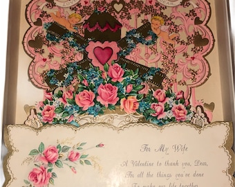 Vintage 30’s Hallmark Valentines Day To Wife Boxed Unused Music Box Folding 3D Cherubs Art Nouveau Card