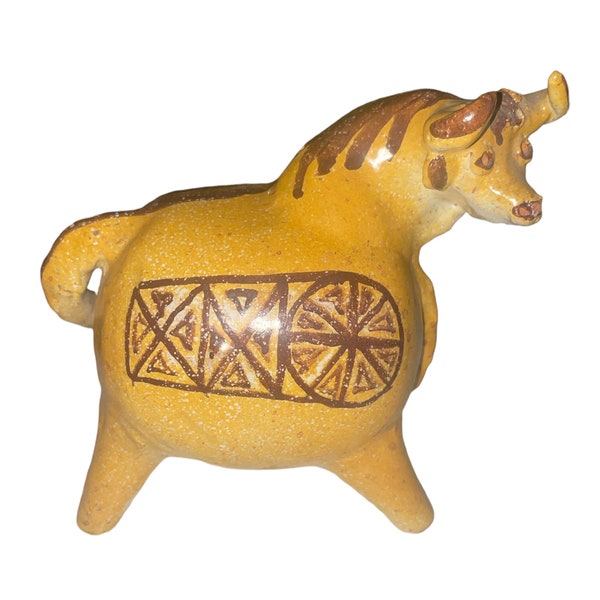 Vintage 60’s Alfaraz Modernist Mid Century Modern Bull Pottery Glazed Clay Hand Painted Miguel Duran-Loria Rodriganez Made In Spain