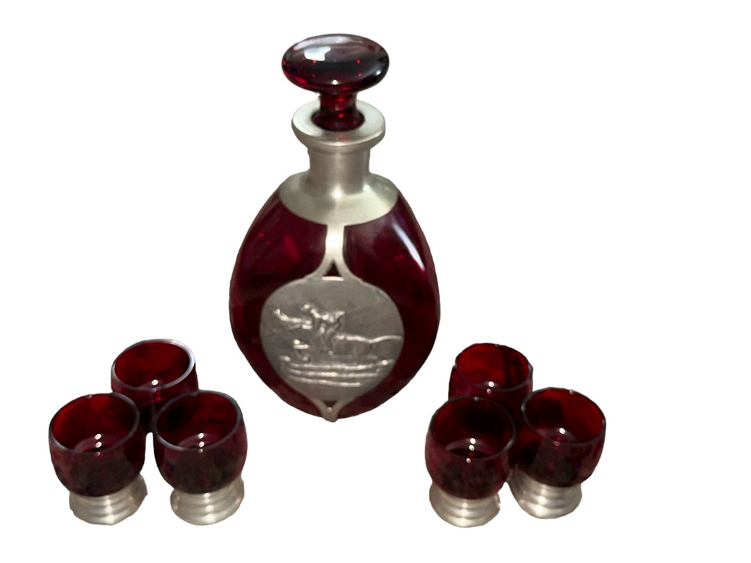 置物 60s woman&panther decanter Vintage 60/70's Queen's Art Pewter Pinched Banded Jockey