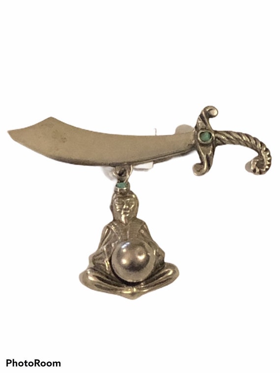 Vintage 70’s Mexico Silver Sword Jewel Genie Crys… - image 1