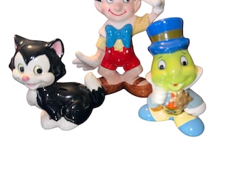 Vintage 80's Walt Disney Pinocchio Figaro Jiminy Cricket Porcelain