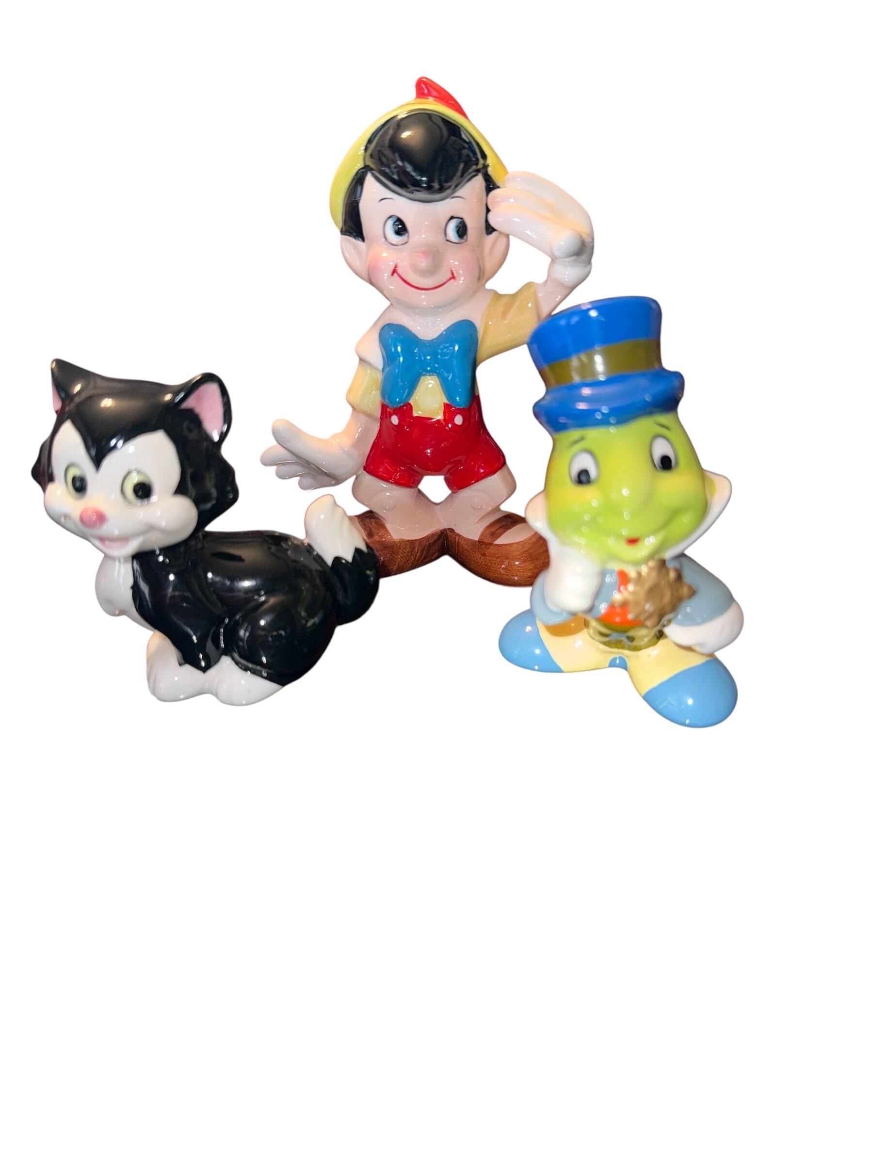 Vintage 80's Walt Disney Pinocchio Figaro Jiminy Cricket Porcelain