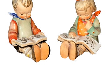 Vintage 50’s Hummel Book Worm 14A 14B Boy Girl Pair Bookends TMK3 Set Of 2 5.5” Tall