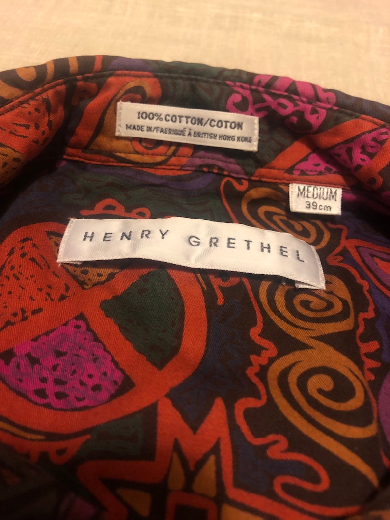 Vintage Rare 80/'s Henry Grethel Over The Top Long Sleeve Button Down Rockstar Hippie Boho Pattern Shirt