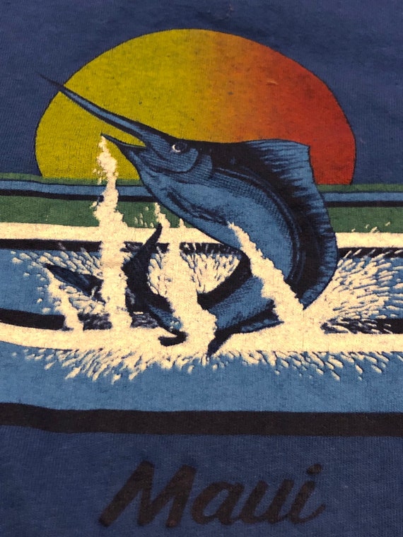 Hanes 90's Surfs Up Marlin Sail Fish Maui Striped… - image 7