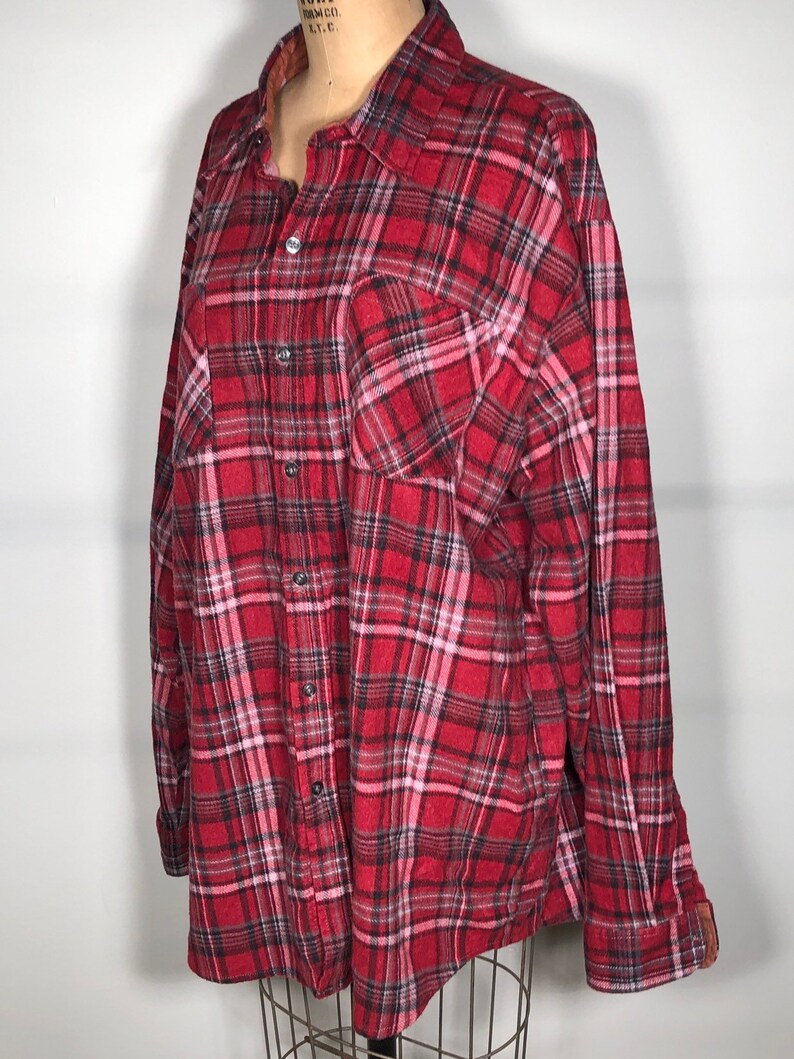 Vintage 80/'s Haband Cotton Blend Long Sleeve Button Down Trucker Grunge Burn Out Flannel Shirt
