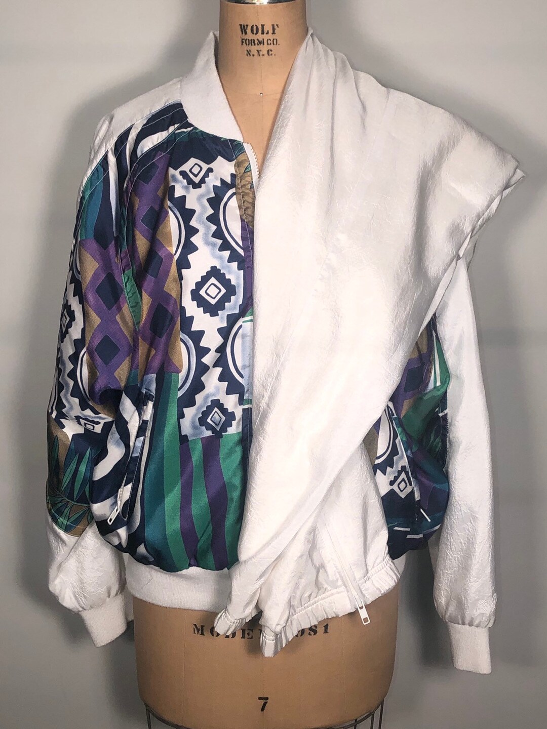 Vintage 80/90's Kaelin White Crazy Color Pattern Reversible Front Zip ...