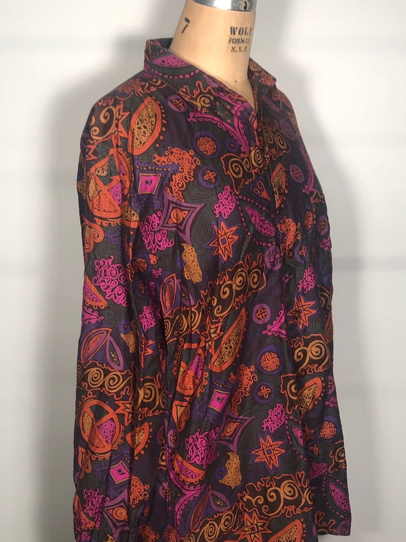 Vintage Rare 80/'s Henry Grethel Over The Top Long Sleeve Button Down Rockstar Hippie Boho Pattern Shirt