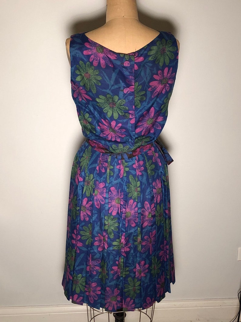 Vintage 50\u2019s Home Made Floral Button Back Zip Mrs Maisel Midi Sleeveless Dress