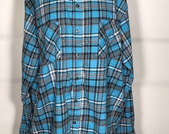 Vintage 80's Haband Cotton Blend Long Sleeve Button Down Trucker Grunge Burn Out Flannel Shirt