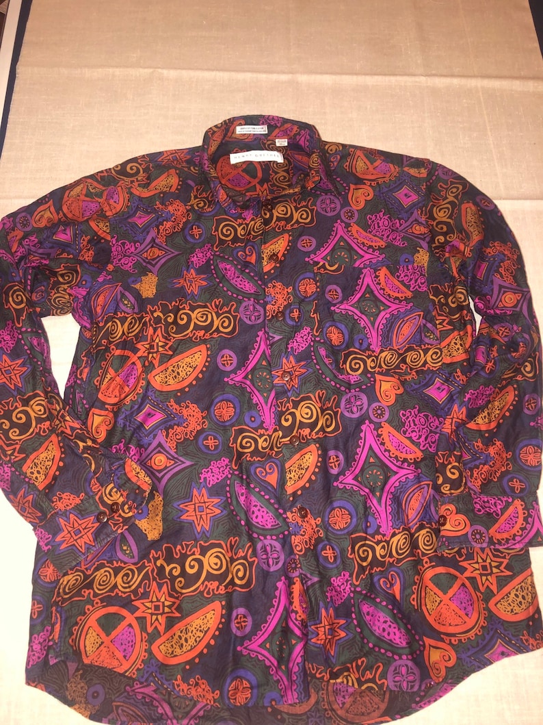 Vintage Rare 80/'s Henry Grethel Over The Top Long Sleeve Button Down Rockstar Hippie Boho Pattern Shirt