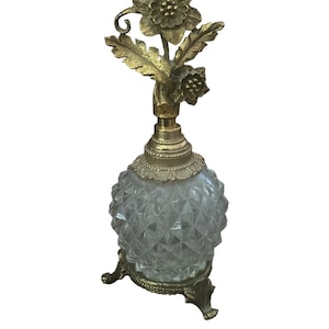 Vintage 50’s Matson Glass Ormolu Gold Gilt Hollywood Regency Glam 6” Footed Perfume Parfum Bottle