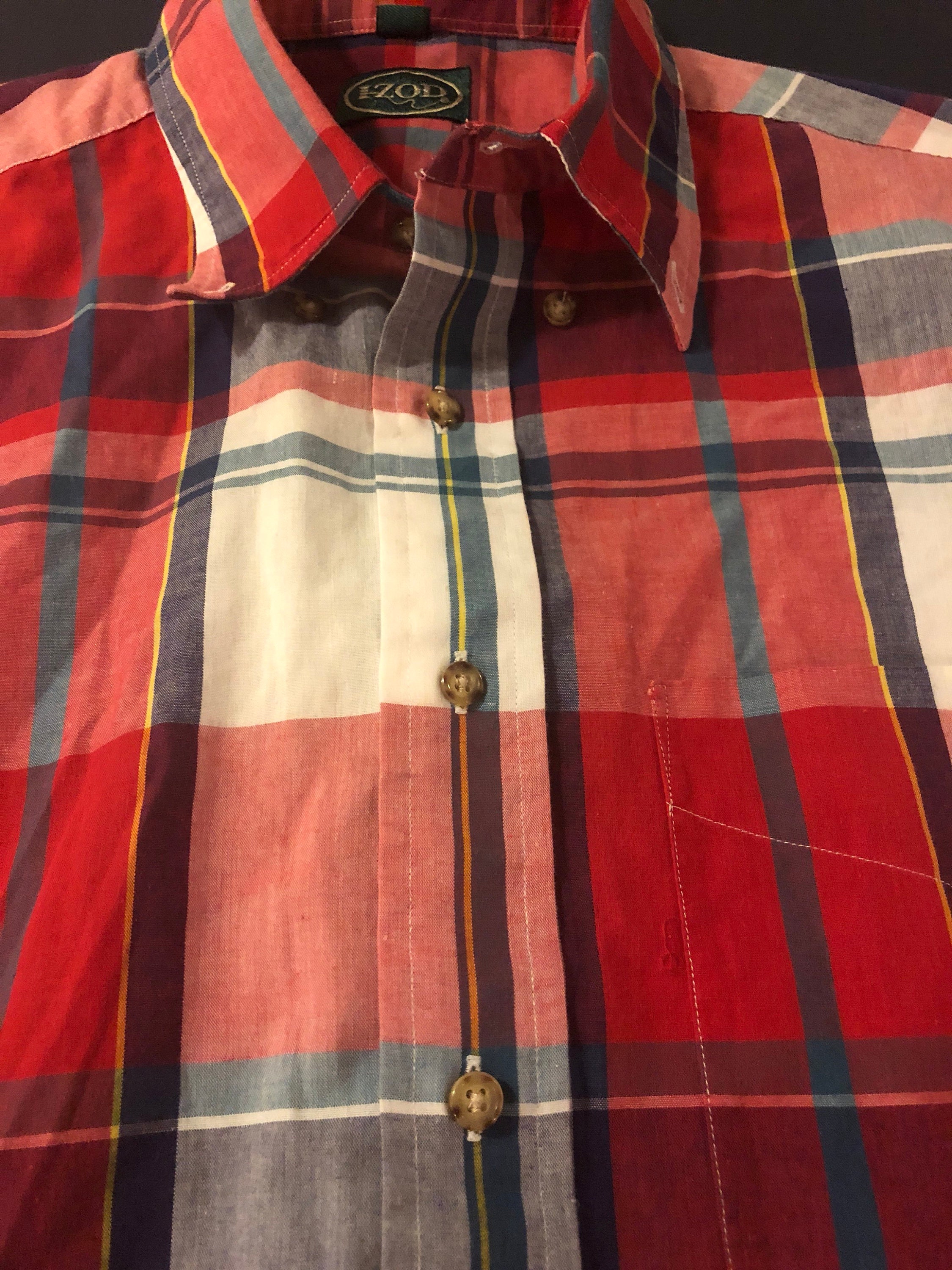 Vintage 80's IZOD Red Plaid Madras Short Sleeve Button | Etsy