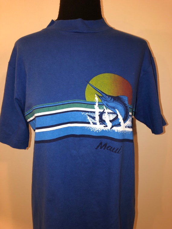 Hanes 90's Surfs Up Marlin Sail Fish Maui Striped… - image 1