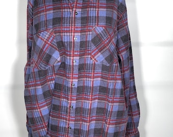 Vintage 80's Haband Cotton Blend Long Sleeve Button Down Trucker Grunge Burn Out Flannel Shirt