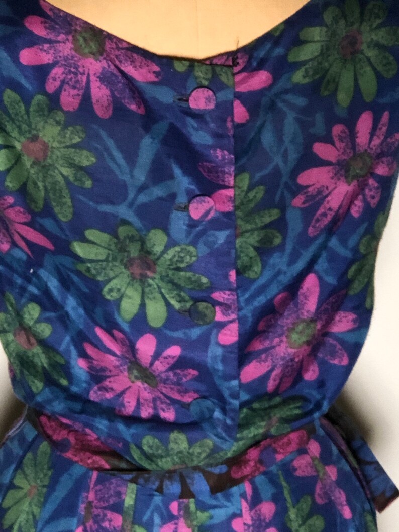 Vintage 50\u2019s Home Made Floral Button Back Zip Mrs Maisel Midi Sleeveless Dress