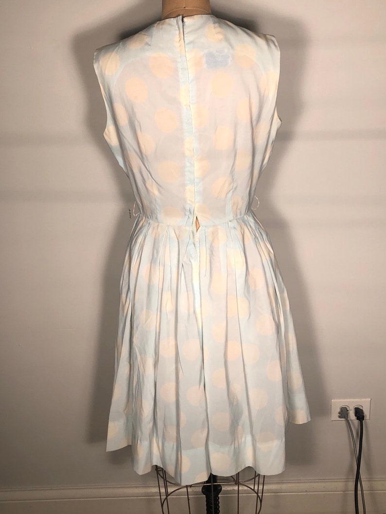 Vintage 50/'s Sue Brett Junior Pale Blue White Polk A Dot Swing Unlined Dress