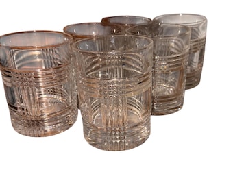 Vintage 90’s Ralph Lauren Rocks Whiskey Old Fashioned Glen Plaid  Blown Glass Tumbler Cup Set Of 6