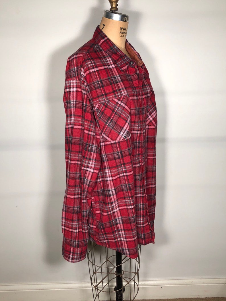 Vintage 80/'s Haband Cotton Blend Long Sleeve Button Down Trucker Grunge Burn Out Flannel Shirt