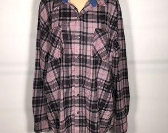 Vintage 80's Haband Cotton Blend Long Sleeve Button Down Trucker Grunge Burn Out Flannel Shirt