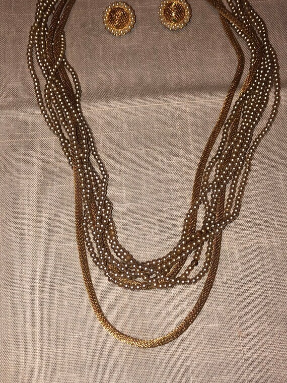 Vintage 50’s Rare Kramer Gold Mesh Baby Pearl Twi… - image 5