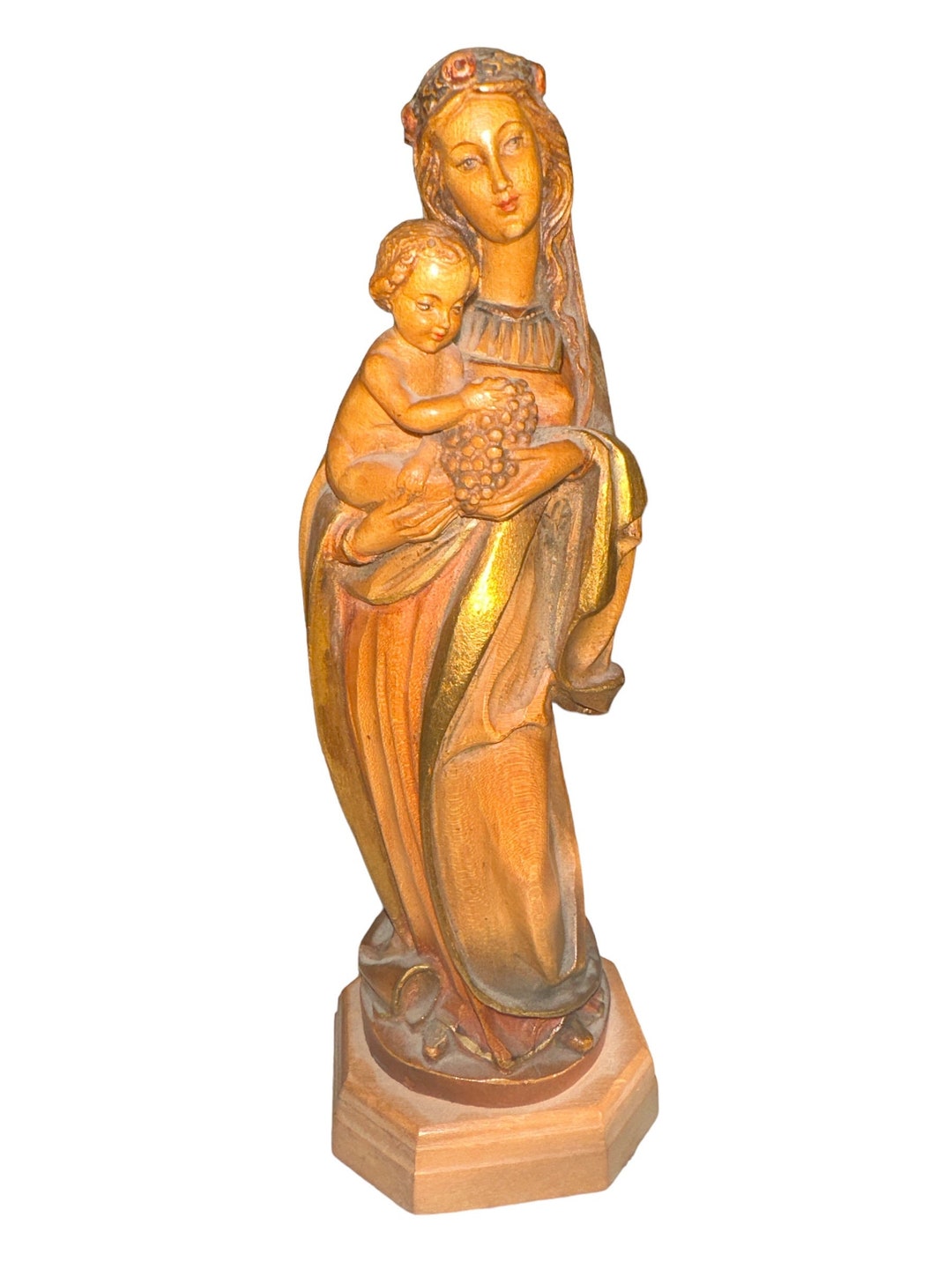 Vintage 80’s ANRI Italy Wood Carved Hand Painted 9” Madonna Mary Jesus ...