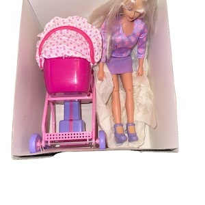 Vintage 1999 GP Toys Walking Tonya Baby Sitter Doll Stroller Infant Toy New Old Stock Articulated Battery Operated Barbie and Friends