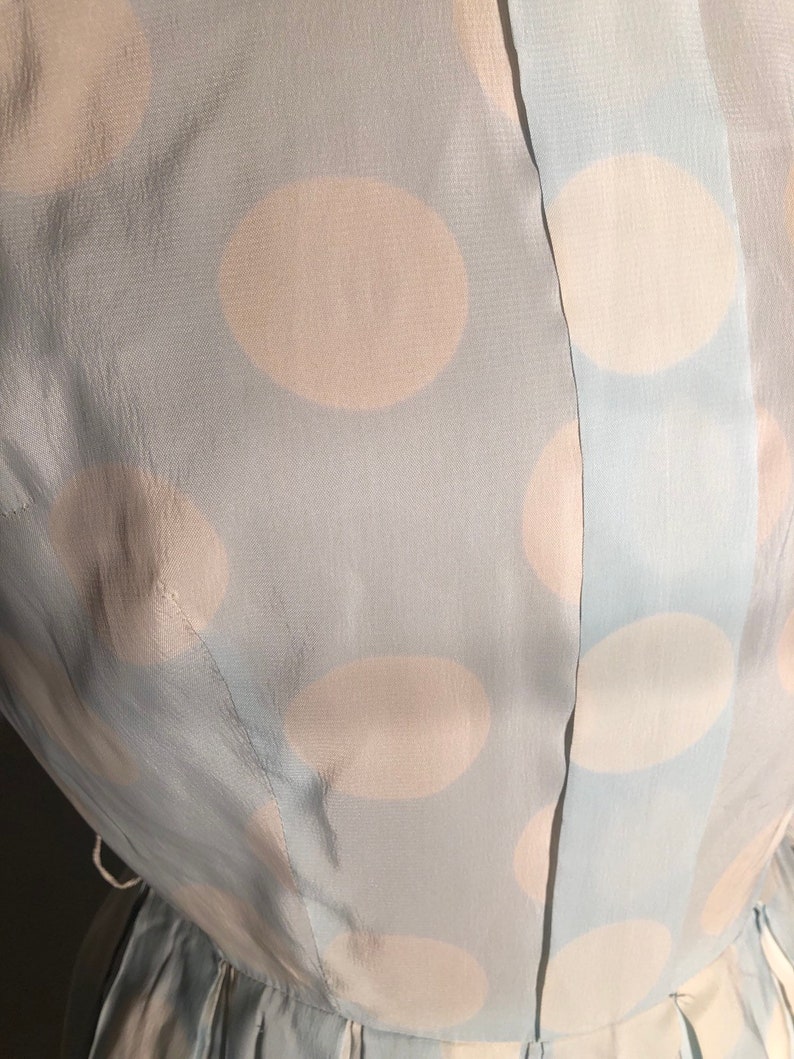 Vintage 50/'s Sue Brett Junior Pale Blue White Polk A Dot Swing Unlined Dress