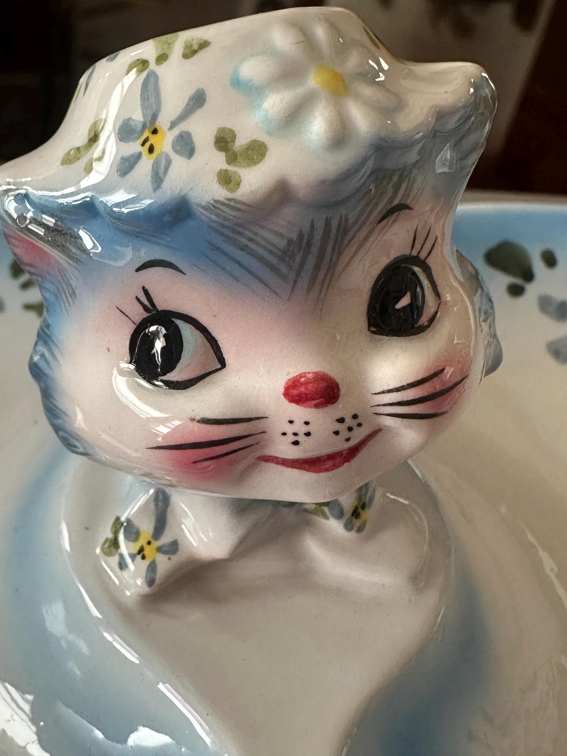 Vintage 50's Lefton 1507 Miss Priss Blue Kitty Cat Relish