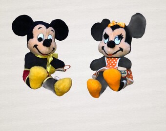 Vintage 60’s Walt Disney Characters Mickey Minnie Mouse 14” Plush Stuffed Doll Toys Original Tags California Made