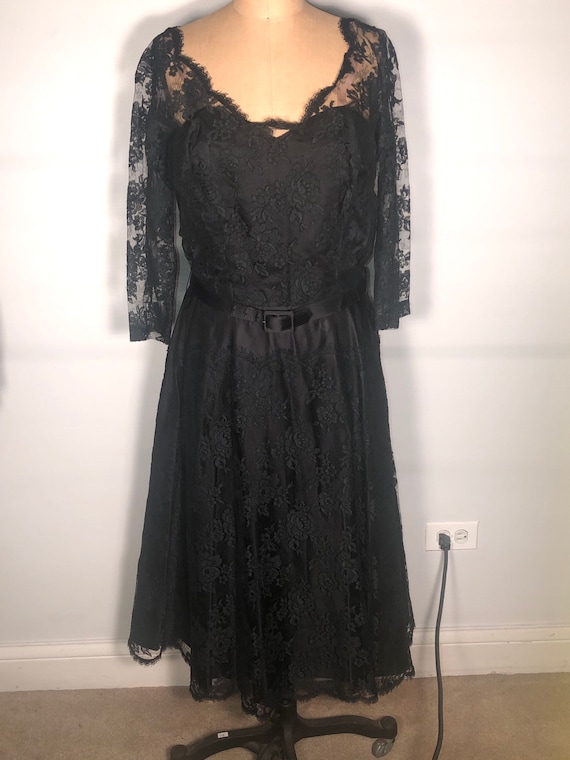 Vintage 40's David Levine Lace Overlay Slip Hollywood Glam Night Out  Evening Cocktail Theatre Belted Midi Dress - Etsy