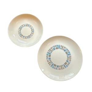 Vintage 50’s Temporama Canonsburg Atomic Mid Century 10” Dinner Plate 8” Soup Bowl Set Of 2 Made In USA