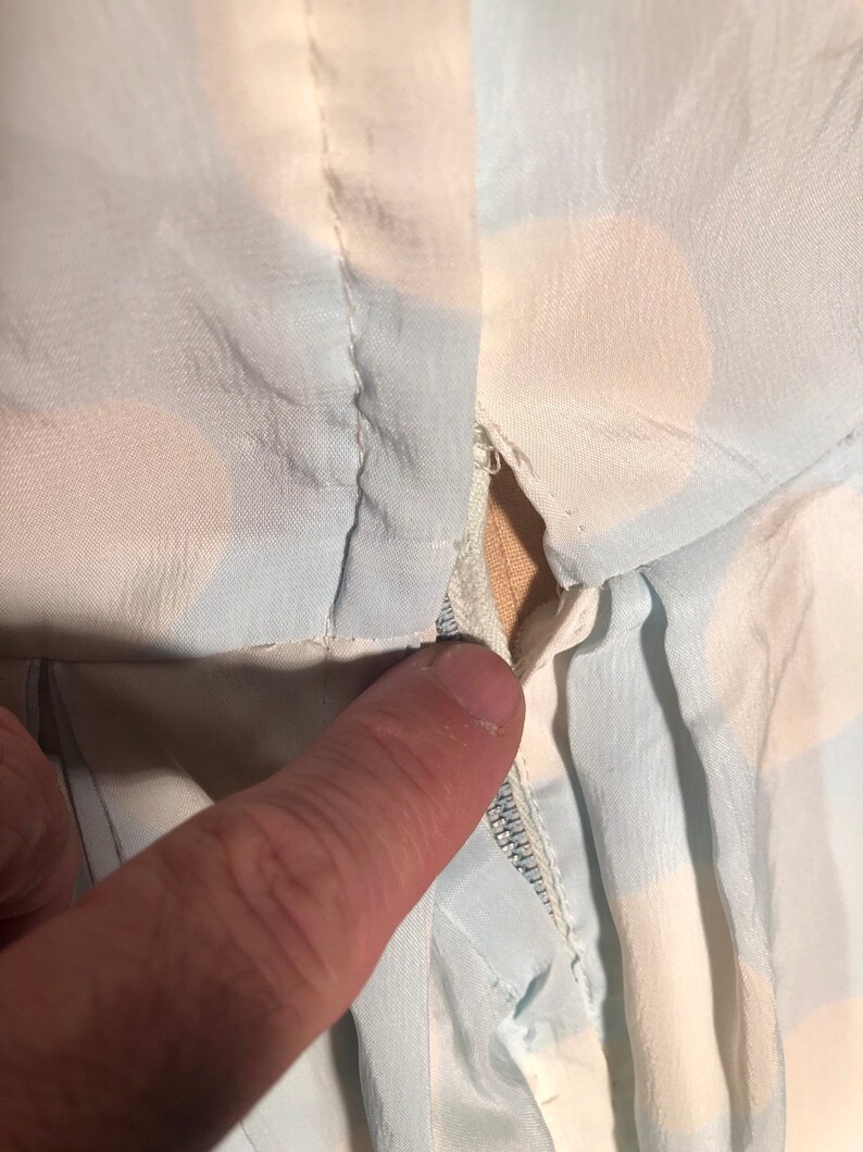 Vintage 50/'s Sue Brett Junior Pale Blue White Polk A Dot Swing Unlined Dress