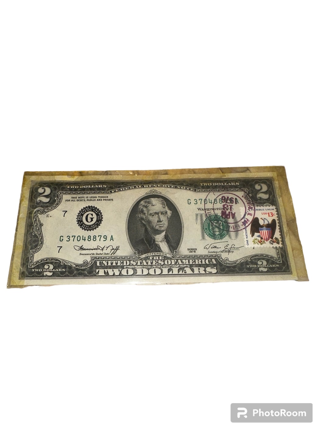 Vintage 1976 Two 2 Dollar Bill First Issue Eagle Stamp