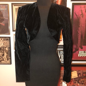 Vintage HOT 90&#39;s Blondie & Me Black Velvet Cropped Jacket Overshirt Goth Ball New With Tags Old Stock USA Gantos