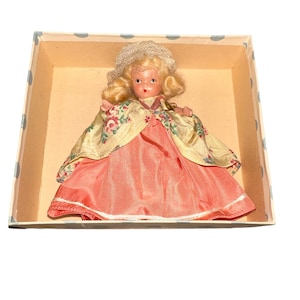 Vintage 40’s Nancy Ann Storybook Bisque Jointed Arms Legs Pudgy Tummy Colonial Dane 56 Doll Original Box
