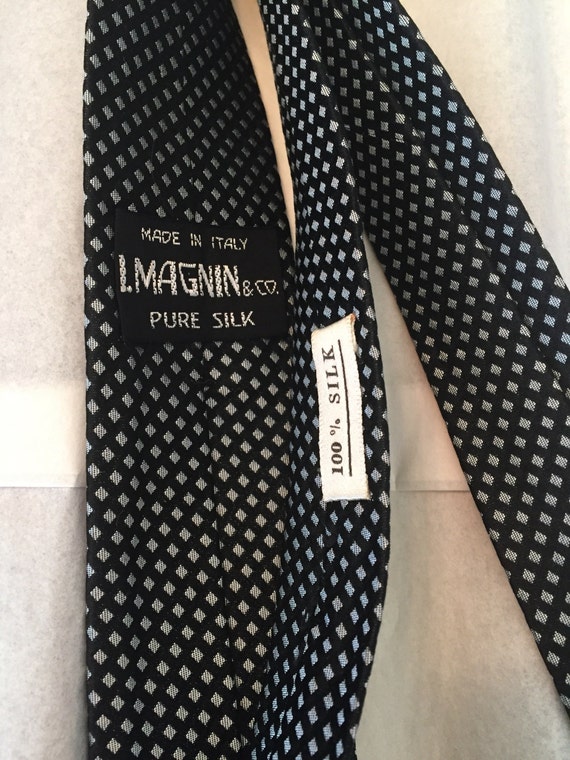 Vintage I Magnin 60's Skinny Tie New Italy Black … - image 3