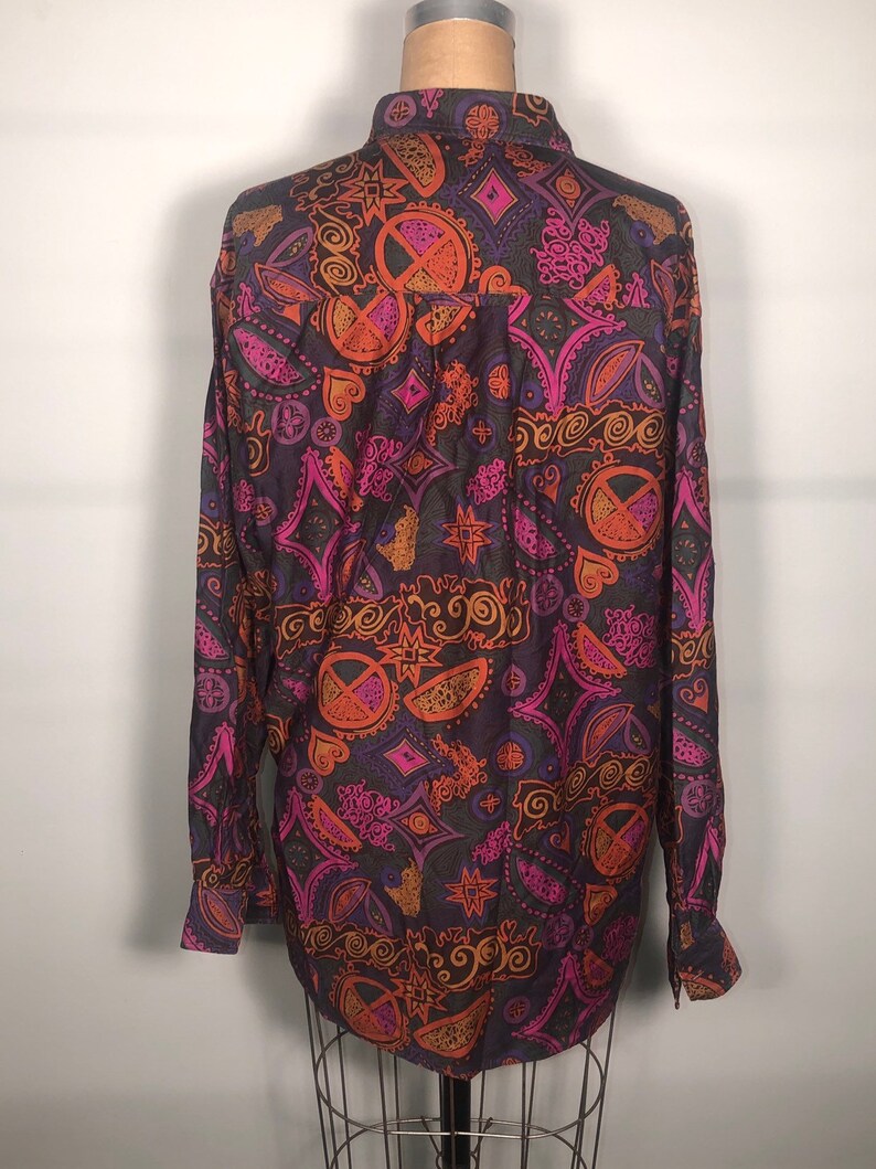 Vintage Rare 80/'s Henry Grethel Over The Top Long Sleeve Button Down Rockstar Hippie Boho Pattern Shirt