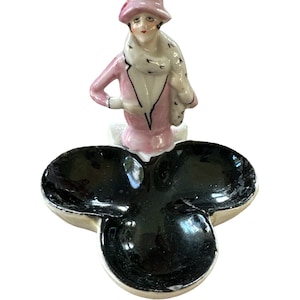 Vintage 30’s Germany Porcelain Art Deco Woman Club Trinket Dresser Jewelry Dish Made In Germany
