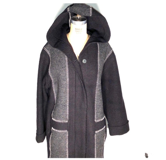 Vintage 90's Hilary Radley Wool Gray Color Block Panel Hood Full