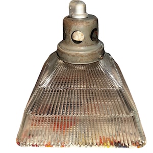 Vintage 40’s Holophane 3 Tier Ribbed Glass 11x11” Industrial Factory Light Lamp