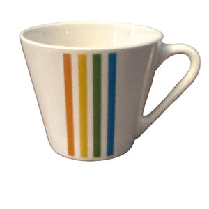 Vintage 60/70s Syracuse Spectrum Syralite Restaurant Ware Coffee Atomic 4 Stripes Rainbow Mug Cup Set Of 10