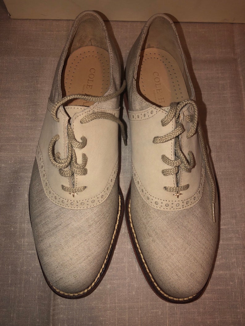 Vintage 90's Cole Haan White Linen Cream Leather Wing Tip | Etsy