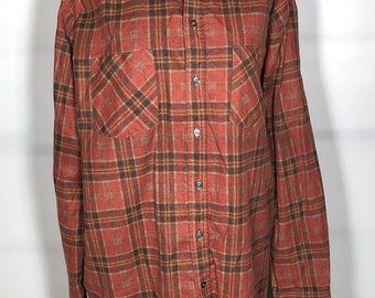 Vintage 80's Haband Cotton Blend Long Sleeve Button Down Trucker Grunge Burn Out Flannel Shirt