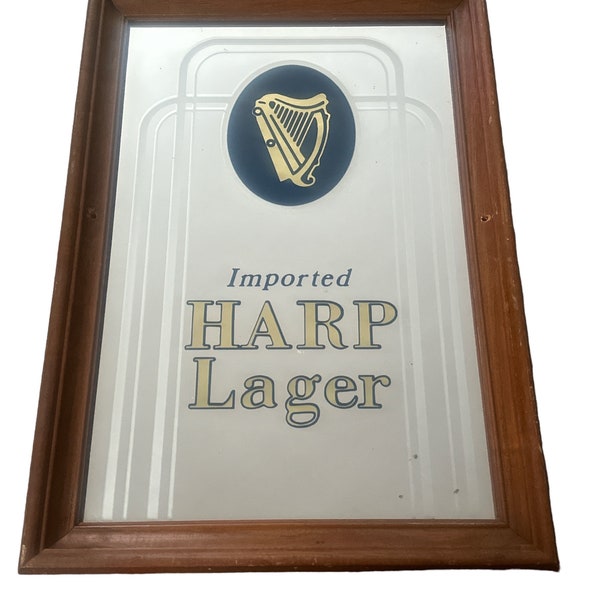 Vintage 80’s Guinness Harp Corp Lager Hand Painted Lager Promotional Pub Bar Beer Brewery Brewerania 17.5x20.5” Mirror Advertising