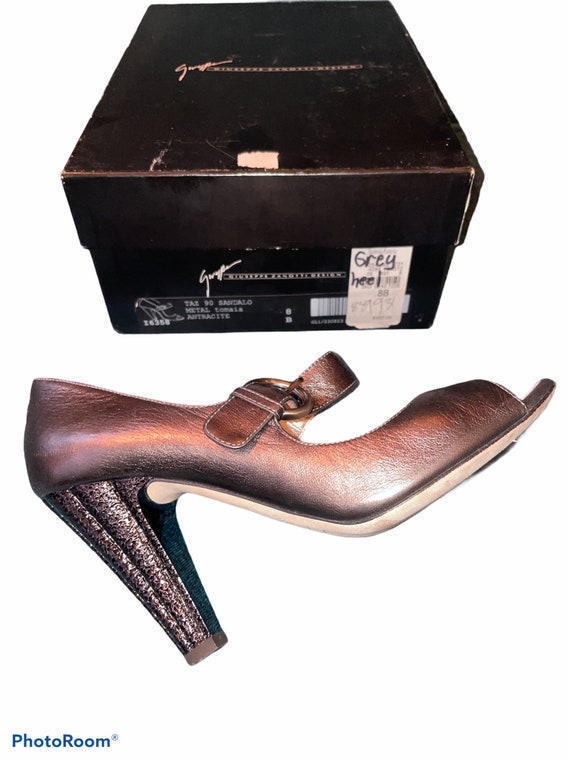 Vintage 90's Giuseppe Zanotti Leather Peep Toe Pewter Mary Jane