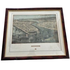 Antique 1855 Illustrated News Engraving Plate Of New York City Framed 18x16” Color Print Art
