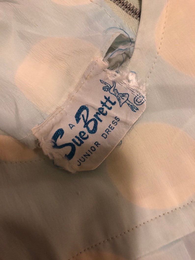Vintage 50/'s Sue Brett Junior Pale Blue White Polk A Dot Swing Unlined Dress