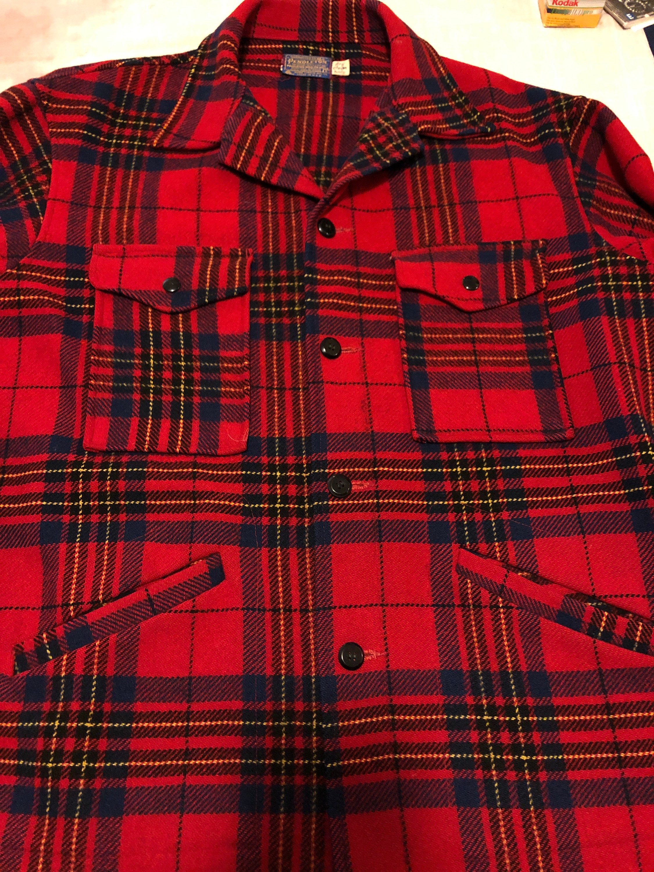 Vintage 70's Pendleton Virgin Wool Red Plaid Field Hunter
